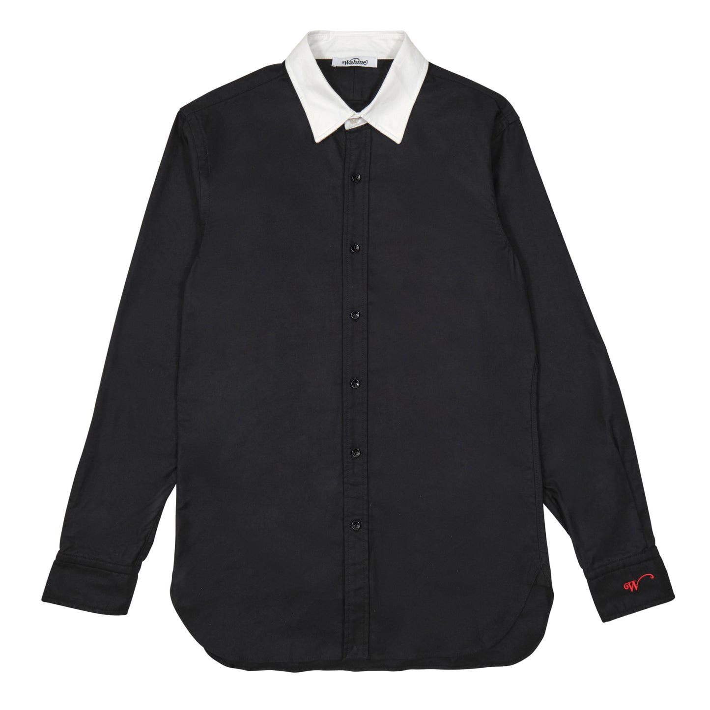 Button-Front Dress Shirt Black and White