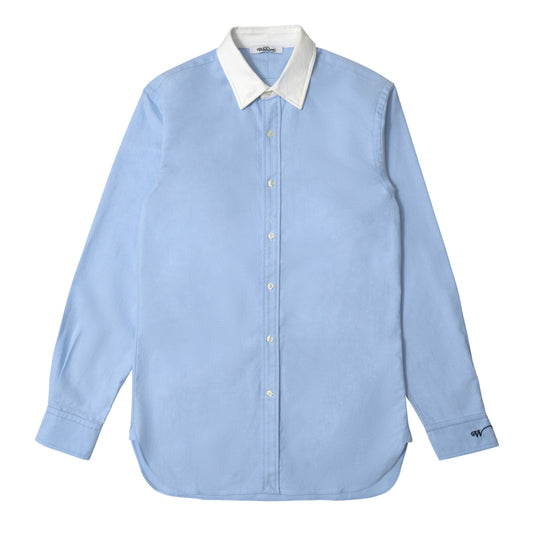 Button-Front Dress Shirt Blue and White